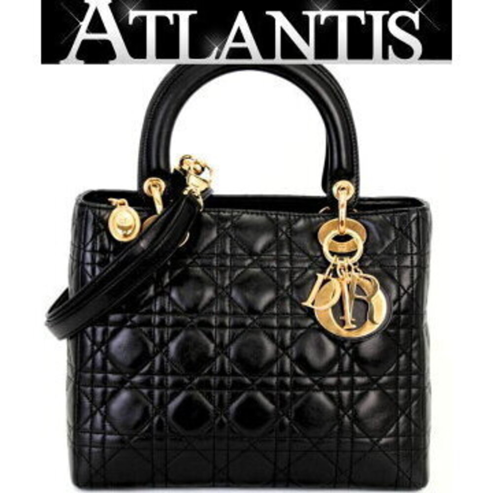 Christian Dior Lady Cannage Handbag Shoulder Bag Black Lambskin